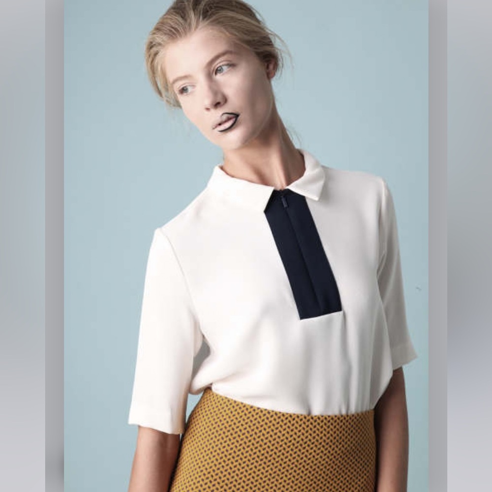 No. 21 Silk Tuxedo Short-Sleeve Blouse